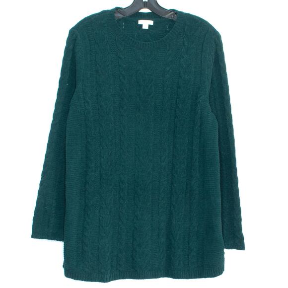 J Jill Sweater Cable Knit Oversize Fisherman Cottage Minimalist Green Medium - Picture 1 of 2